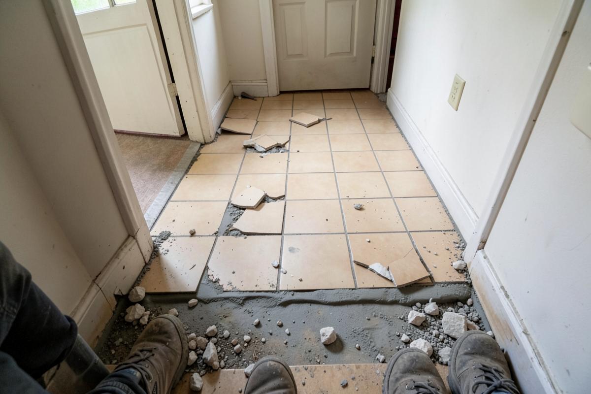 Tile & Adhesive Removal — before